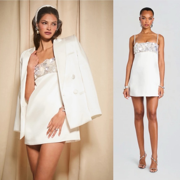 Retrofete Dresses & Skirts - Retrofete Lark Sequin Embroidered Mini Dress White Silver NEW with tags